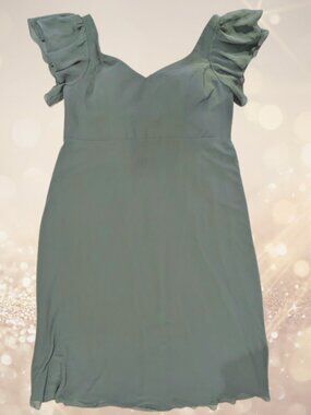 NWT Azazie Syenna Eucalyptus A-Line Ruched Chiffon Dress A24 24 Bridesmaid NEW